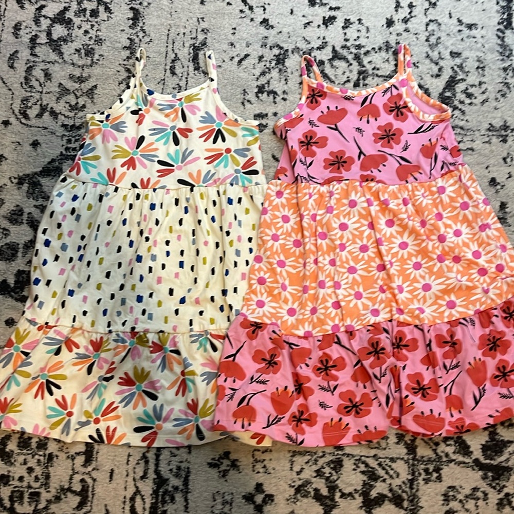 Hanna Anderson sleeveless tiered floral dresses size 6-7 2qty